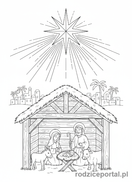 Kolorowanka Gwiazda Betlejemska - Gwiazda nad stajenką