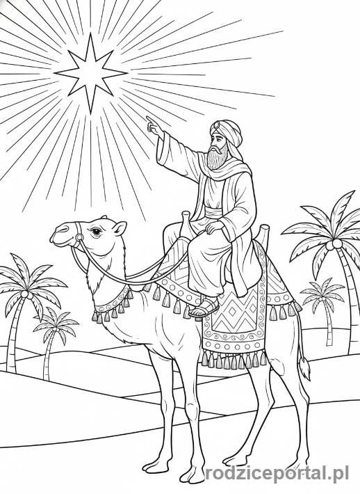 Kolorowanka Gwiazda Betlejemska - Mędrzec wskazujący Gwiazdę