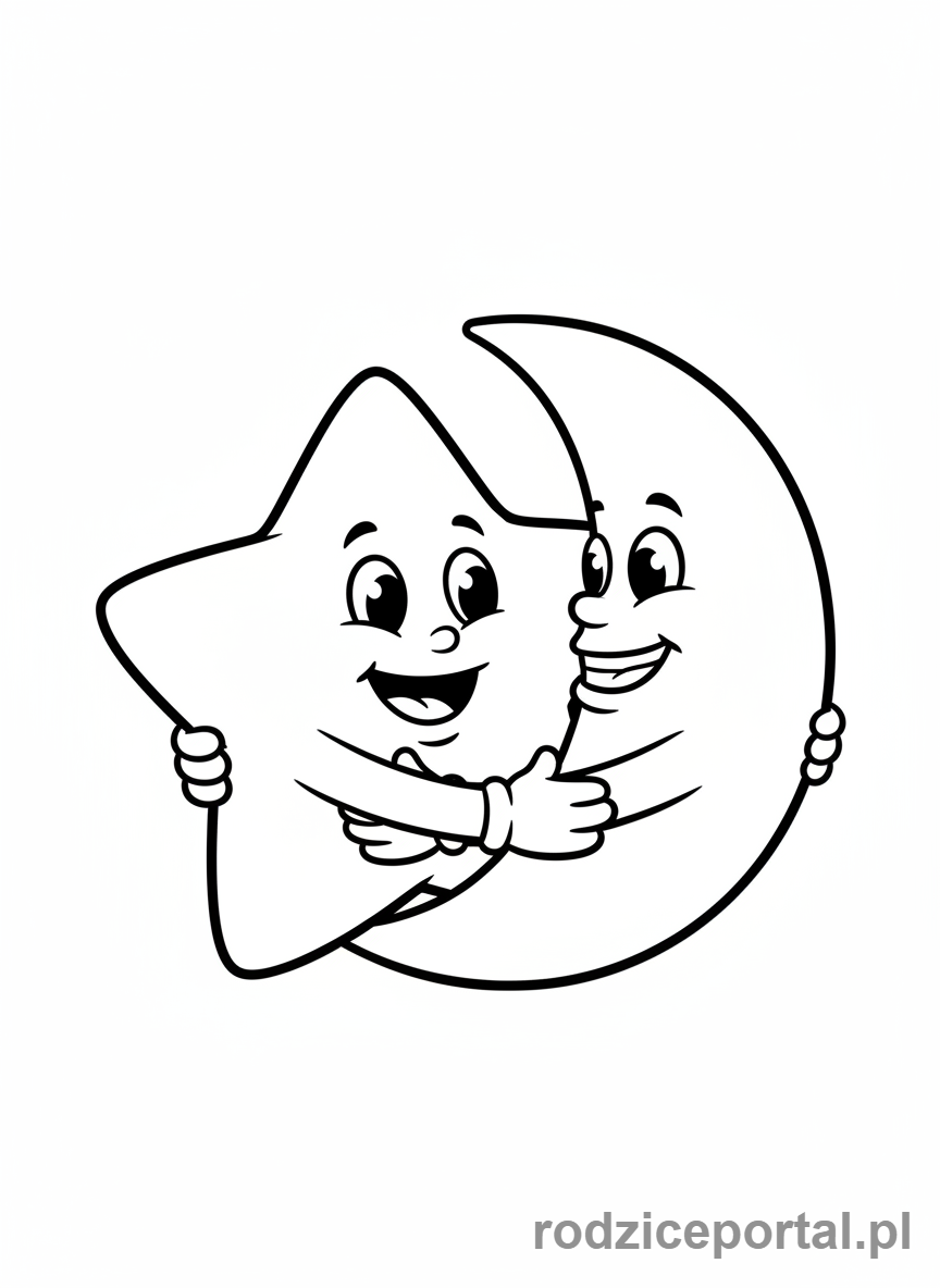 Kolorowanka Gwiazda - Przyjazna gwiazda i ksiezyc