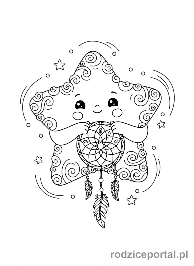 Kolorowanka Gwiazdki - Gwiazdka łapiąca sen