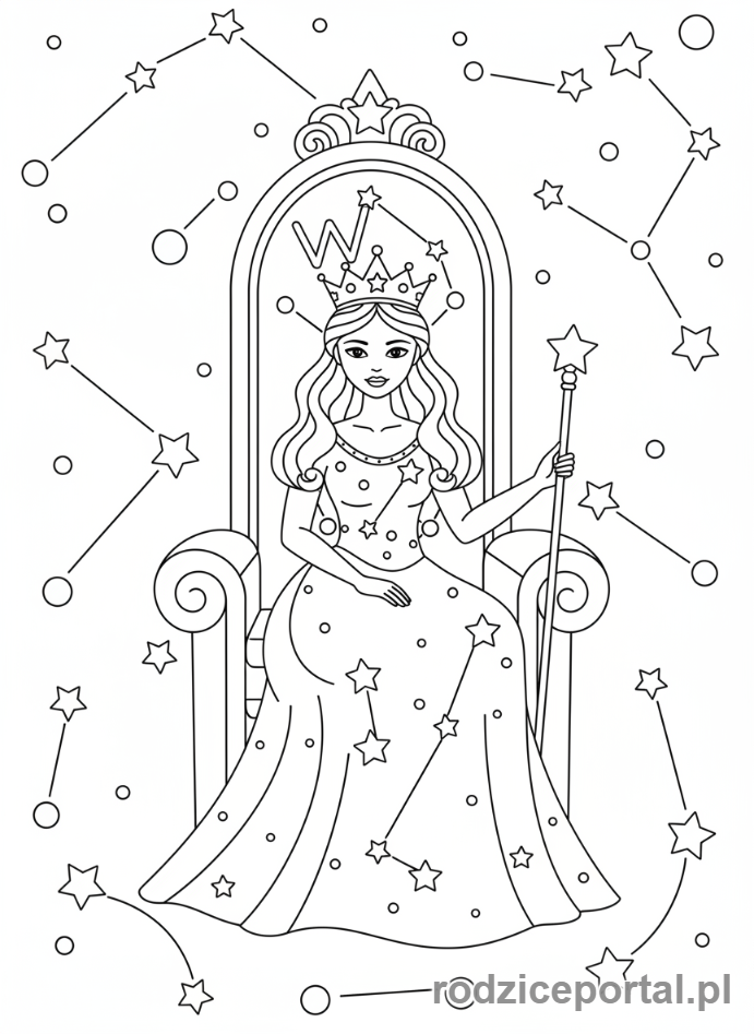 Kolorowanka Gwiazdozbiory - Kasjopeja Tron