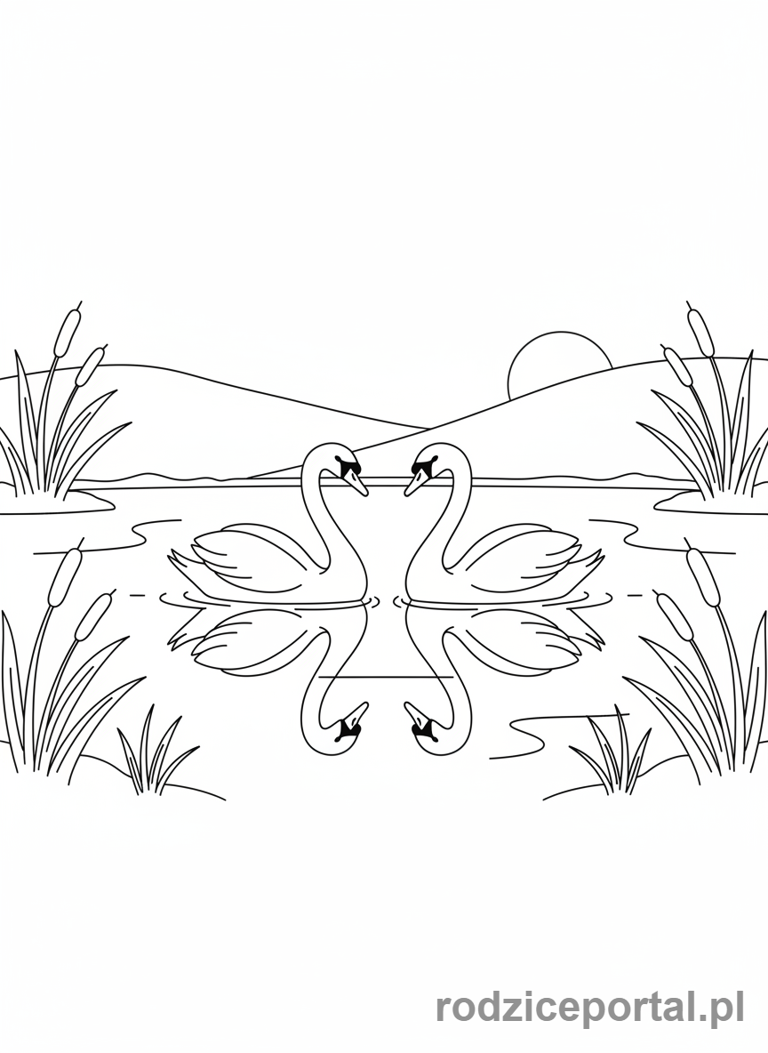 Kolorowanka Harmonia - Łabędzie na spokojnym jeziorze