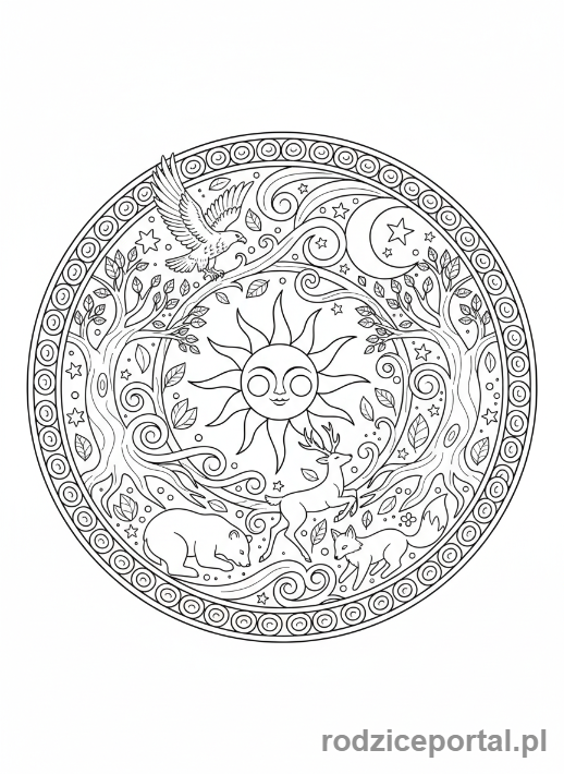 Kolorowanka Harmonia - Koło życia, symbole natury
