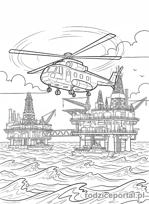 Kolorowanka Helikopter - Helikopter na platformie