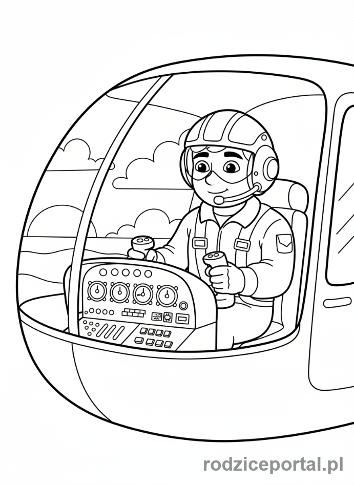 Kolorowanka Helikopter - Pilot w helikopterze