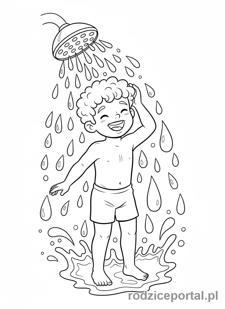 Kolorowanka Higiena - Chłopiec pod prysznicem