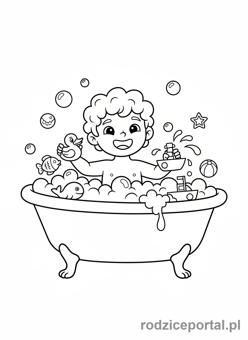 Kolorowanka Higiena - Dziecko kąpie się w wannie