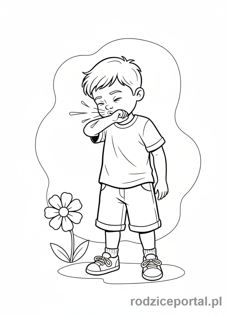 Kolorowanka Higiena - Dziecko kicha w łokieć
