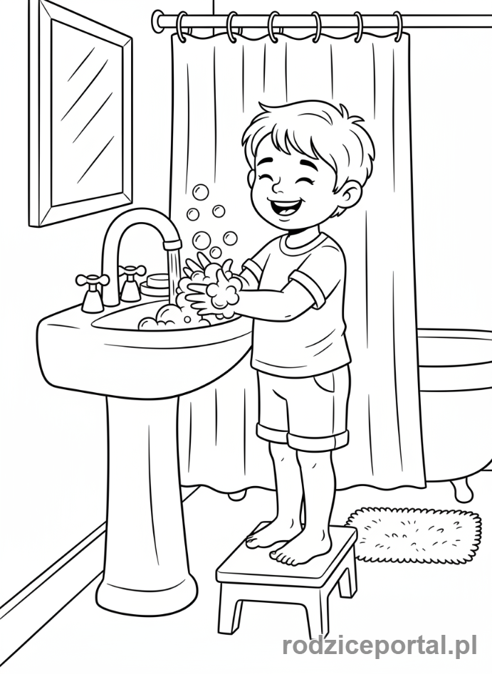 Kolorowanka Higiena - Dziecko myje ręce