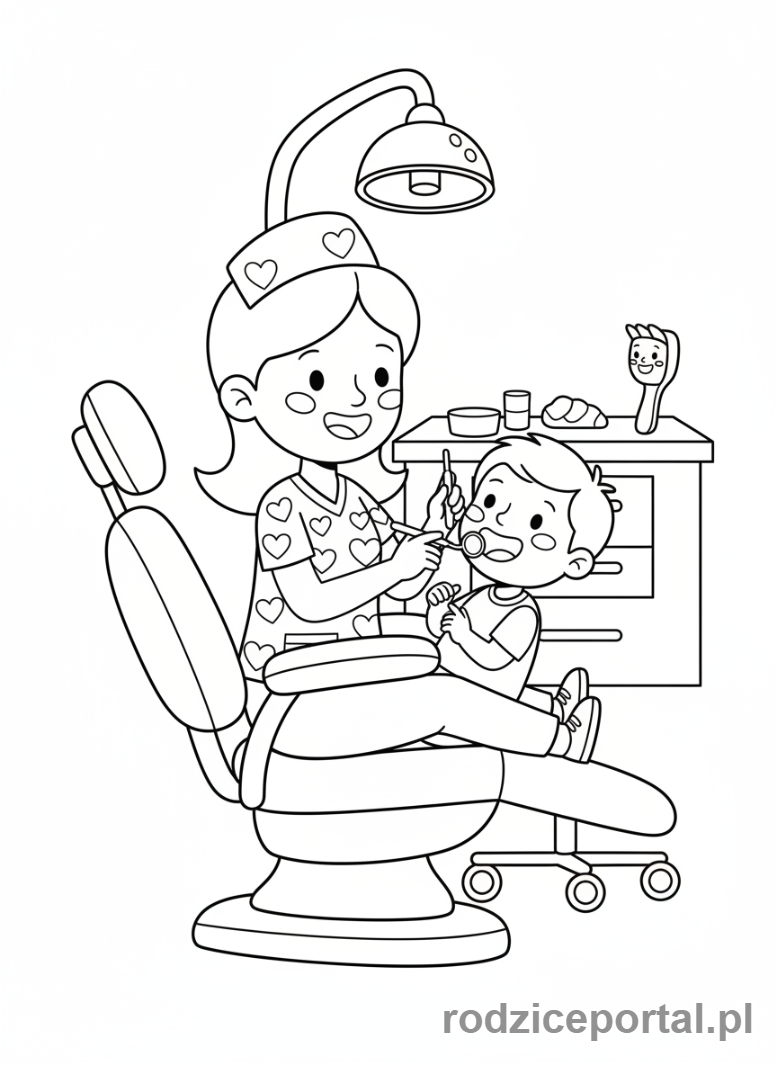 Kolorowanka Higiena - Dziecko u dentysty