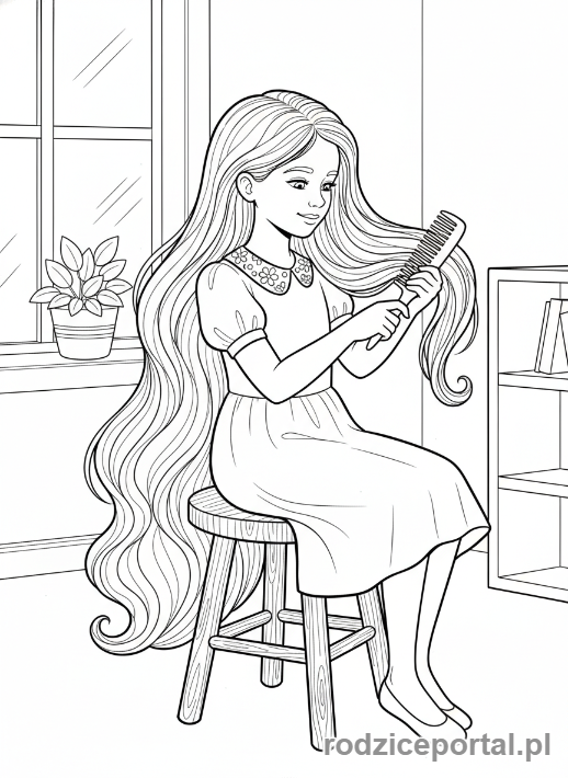 Kolorowanka Higiena - Dziewczynka czesze włosy