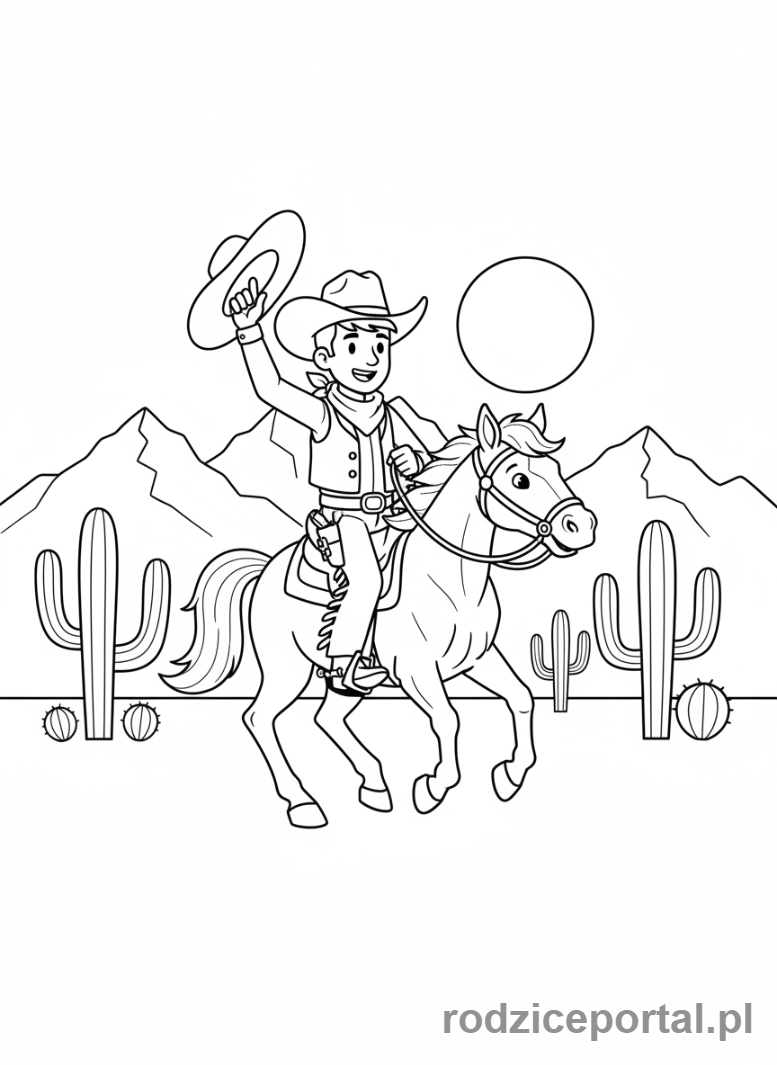 Kolorowanka Historia Dla Dzieci - Kowboj na koniu
