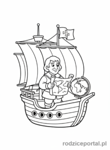 Kolorowanka Historia Dla Dzieci - Krzysztof Kolumb na statku.