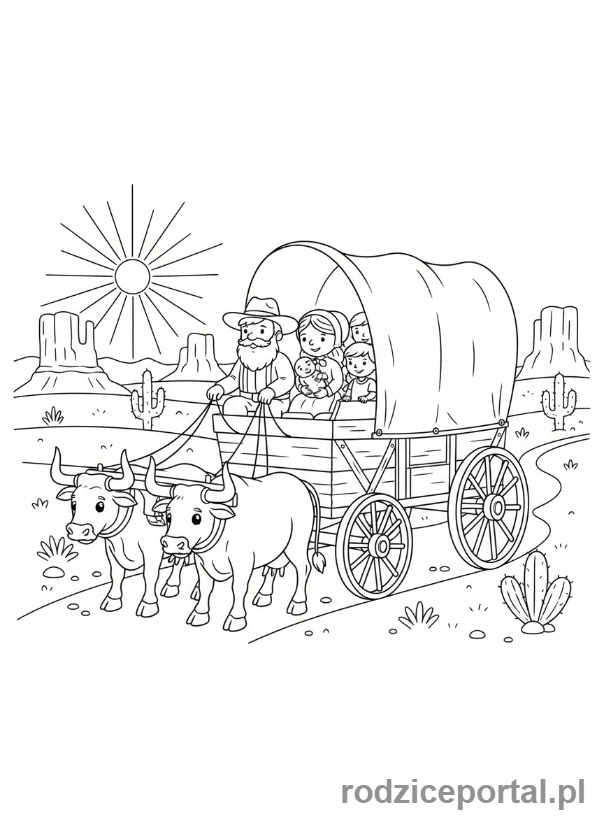 Kolorowanka Historia Dla Dzieci - Wóz pionierów