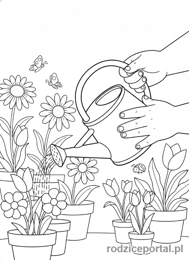 Kolorowanka Hobby Dzieci - Dziecko podlewa kwiaty