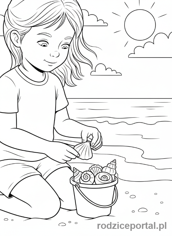 Kolorowanka Hobby Dzieci - Dziewczynka zbiera muszelki