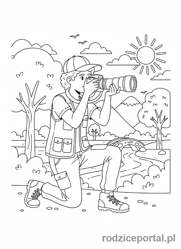 Kolorowanka Hobby - Fotograf robiący zdjęcie aparatem