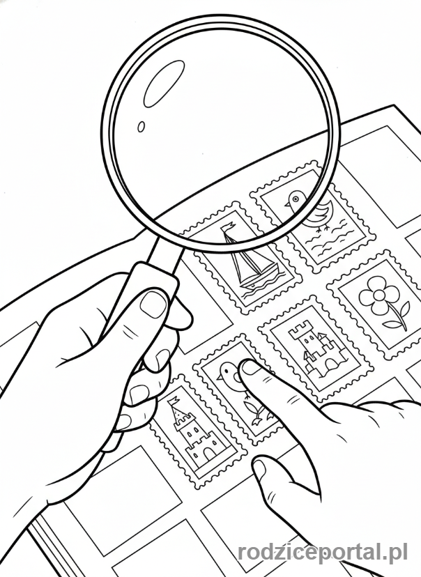 Kolorowanka Hobby - Kolekcjoner przeglądający znaczki lupą