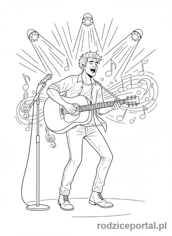 Kolorowanka Hobby - Mężczyzna grający na gitarze akustycznej