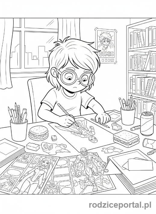 Kolorowanka Hobby - Młody artysta rysujący komiksy