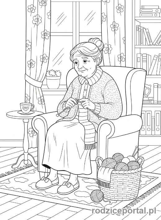 Kolorowanka Hobby - Starsza pani dziergająca sweter