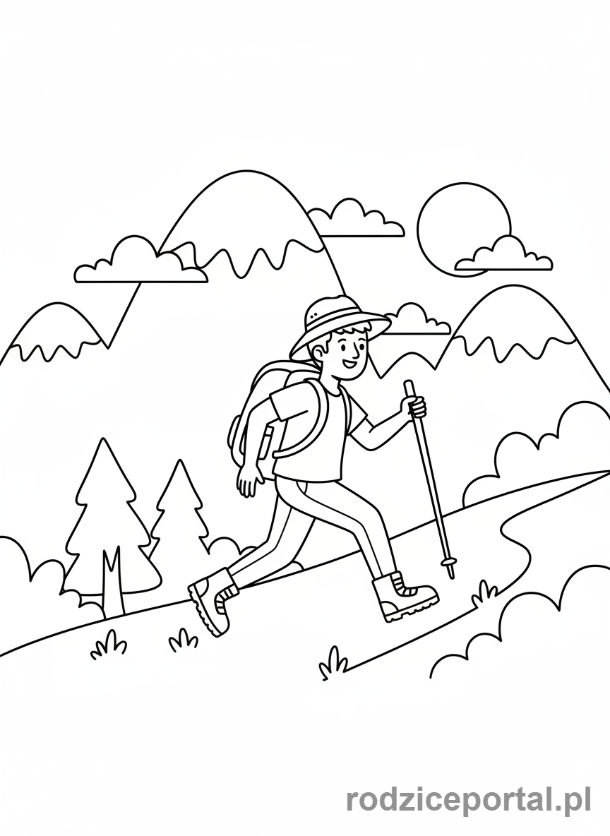 Kolorowanka Hobby - Turysta wędrujący po górach