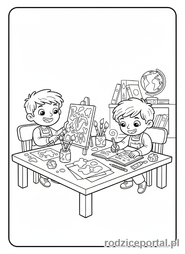 Kolorowanka Homeschooling - Dzieci robią projekt artystyczny