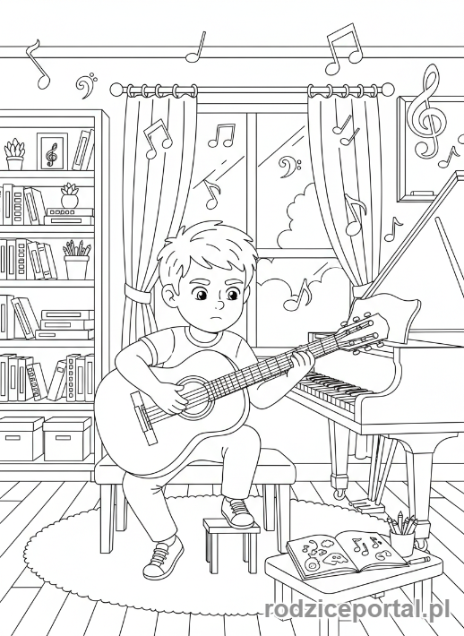 Kolorowanka Homeschooling - Dziecko gra na instrumencie