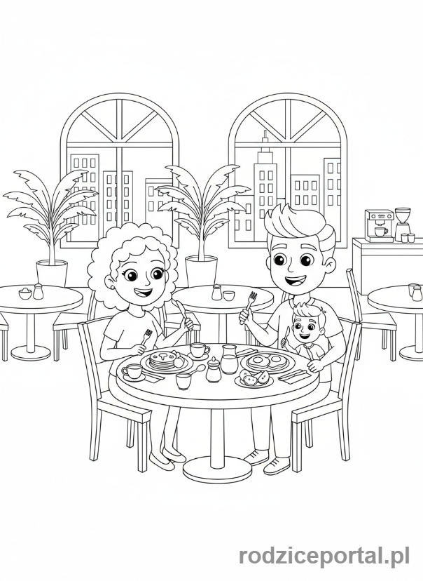 Kolorowanka Hotel - Goscie jedza sniadanie