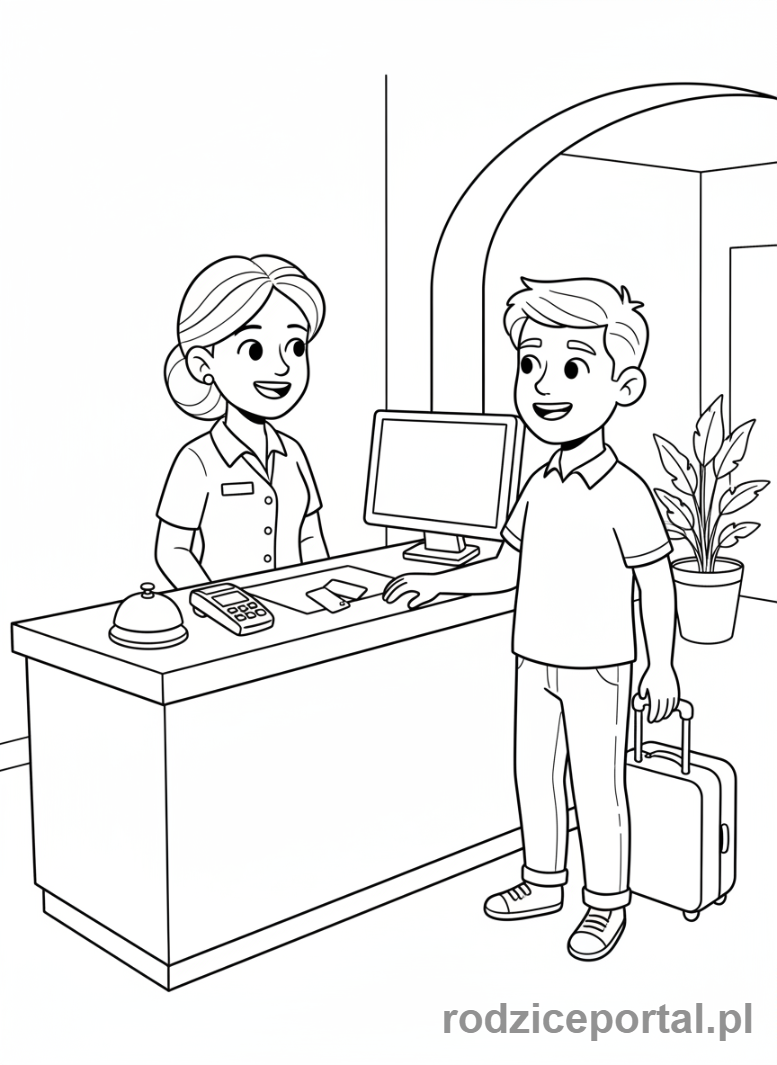 Kolorowanka Hotel - Recepcjonistka i gosc