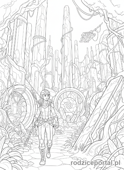 Kolorowanka Huntrix - Huntrix odkrywająca ruiny