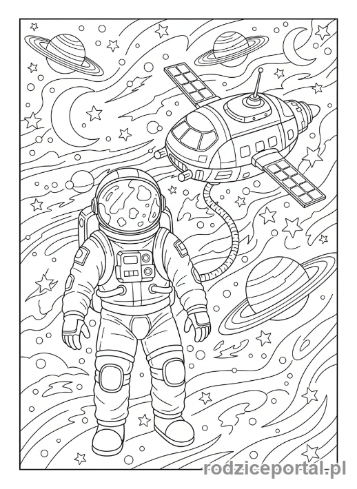 Kolorowanka Ilustracje - Astronauta w kosmosie