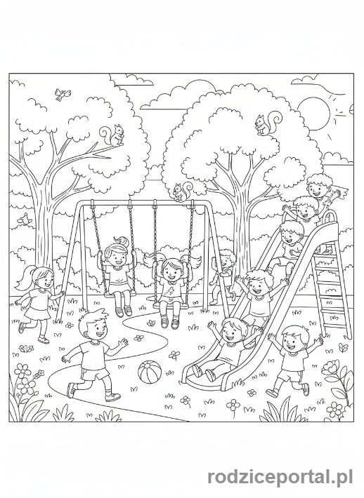 Kolorowanka Ilustracje - Dzieci w parku