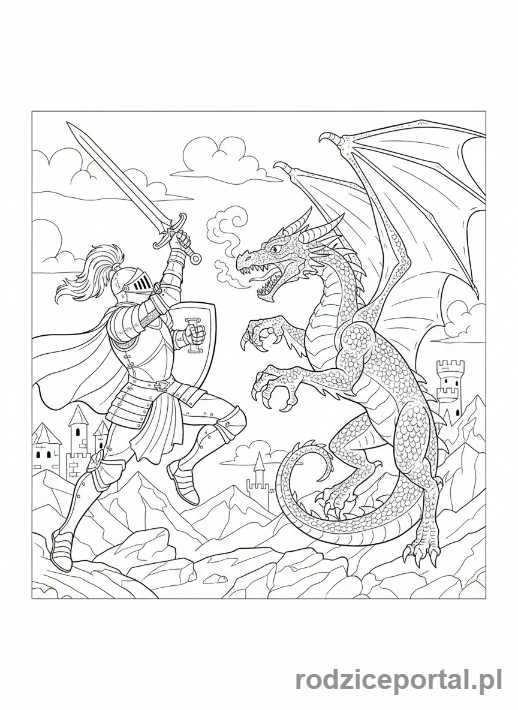 Kolorowanka Ilustracje - Rycerz i smok