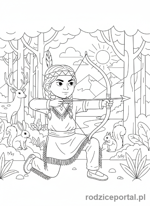 Kolorowanka Indiańskie - Dziecko z łukiem