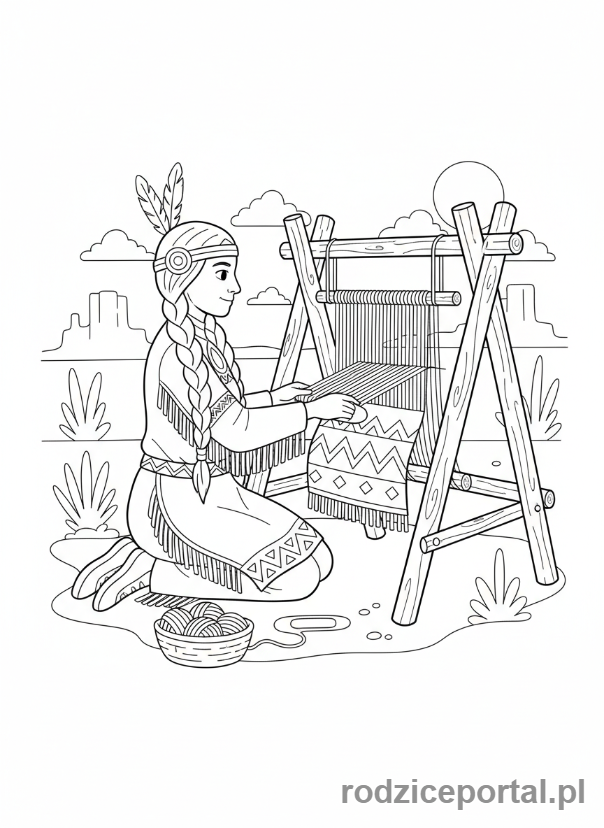 Kolorowanka Indiańskie - Kobieta przy krośnie