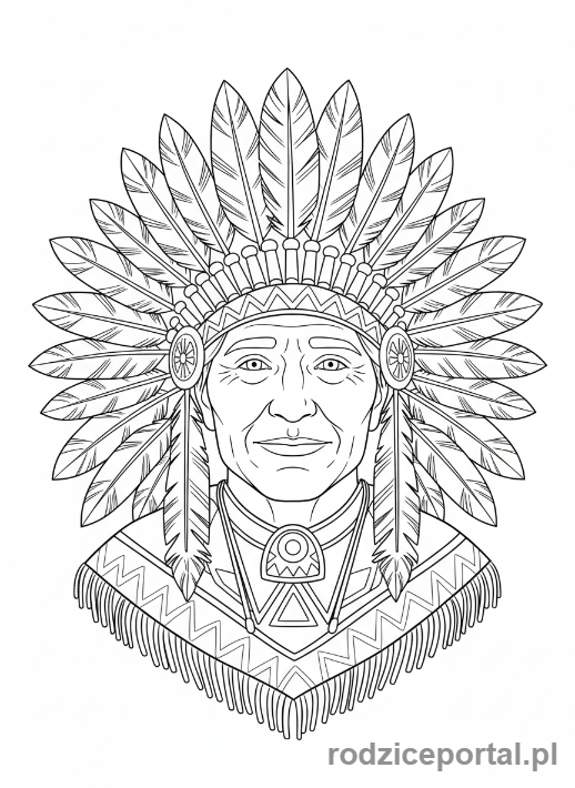 Kolorowanka Indiańskie - Wódz z pióropuszem