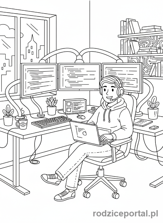 Kolorowanka Informatyk - Informatyk przy biurku