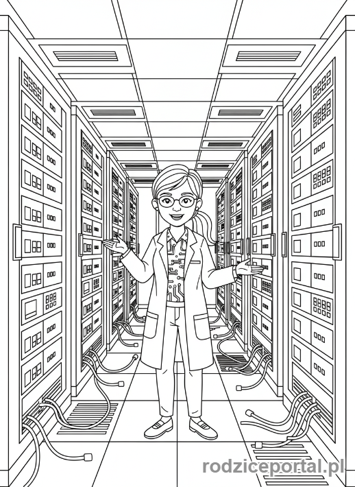 Kolorowanka Informatyk - Informatyk w serwerowni