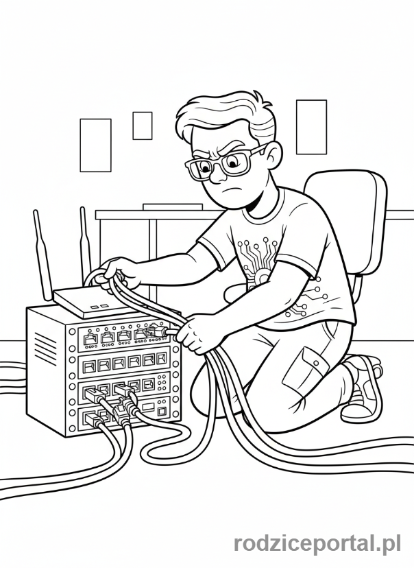 Kolorowanka Informatyk - Podłączanie sieci
