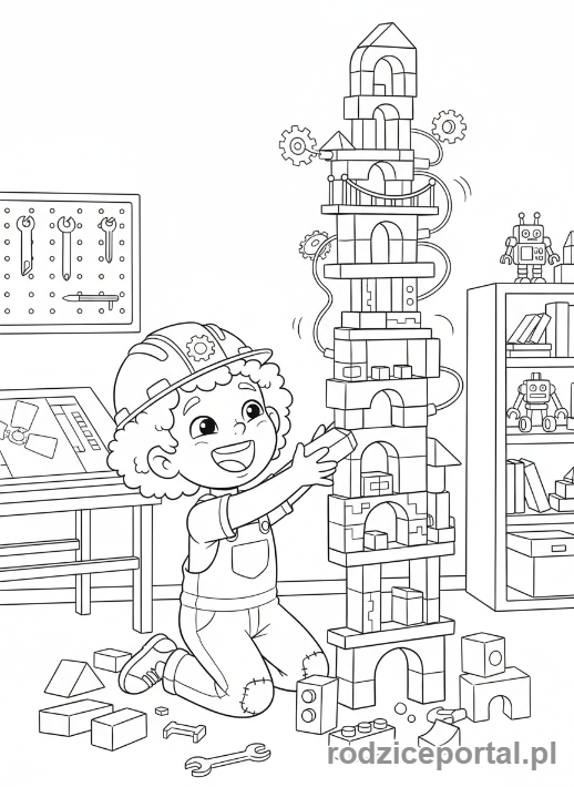 Kolorowanka Inżynier - Dziecko inżynier bawi się
