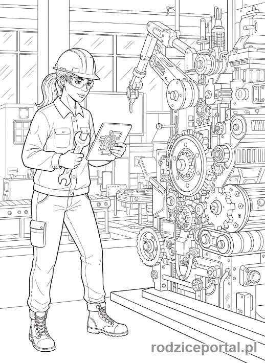 Kolorowanka Inżynier - Inżynier inspekcja maszyny