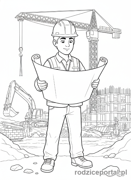 Kolorowanka Inżynier - Inżynier na budowie