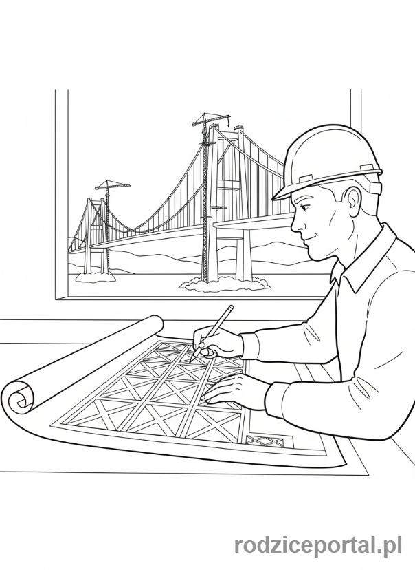 Kolorowanka Inżynier - Inżynier projektuje most