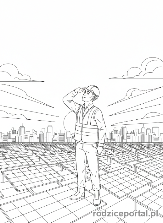 Kolorowanka Inżynier - Inżynier przy panelach słonecznych