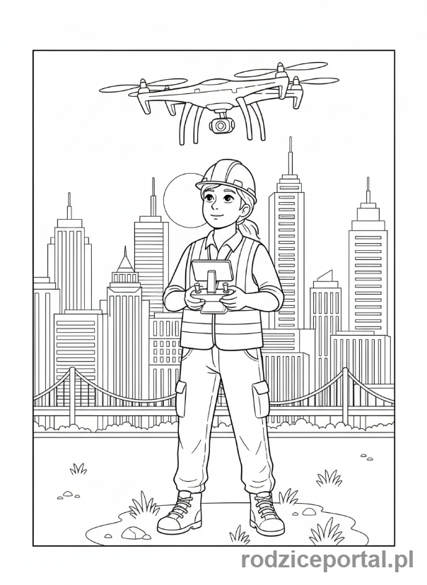 Kolorowanka Inżynier - Inżynier steruje dronem