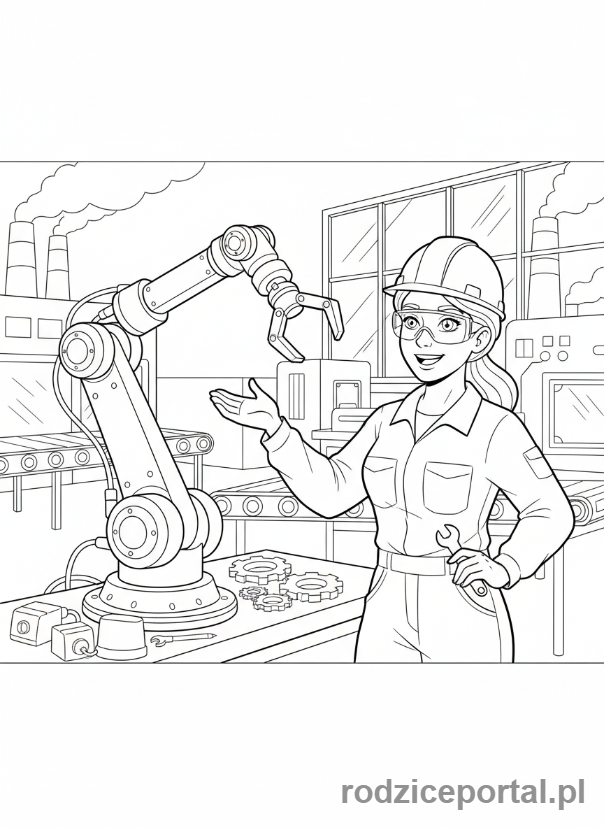 Kolorowanka Inżynier - Inżynier z ramieniem robota