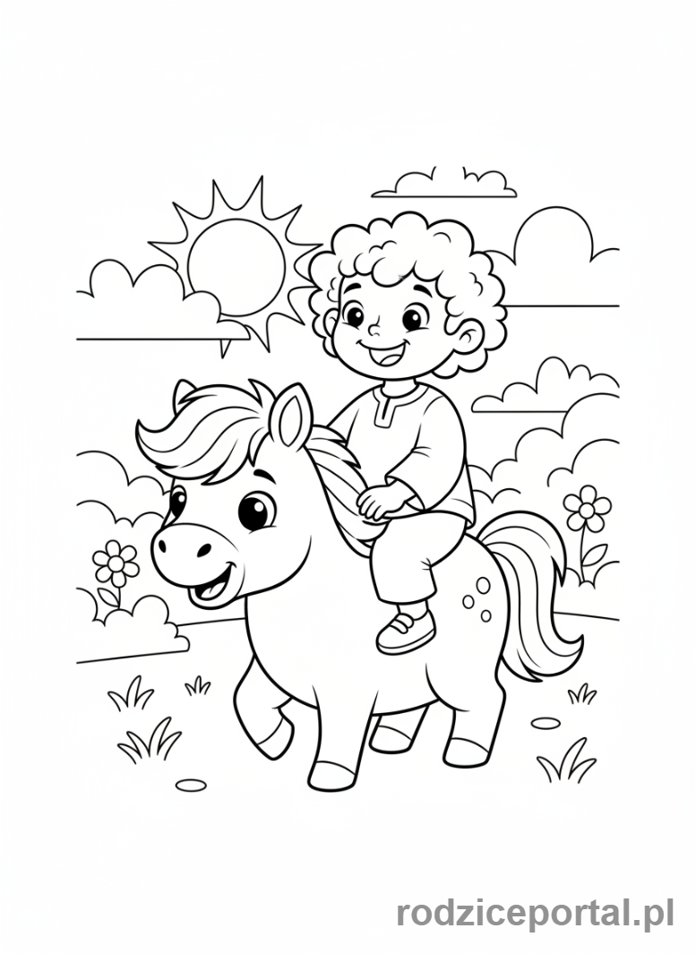 Kolorowanka Jazda Konna - Dziecko na kucyku