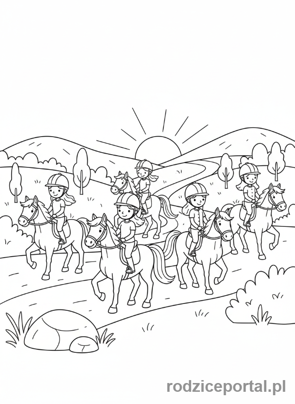 Kolorowanka Jazda Konna - Grupa jeźdźców
