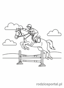 Kolorowanka Jazda Konna - Koń skaczący przeszkodę